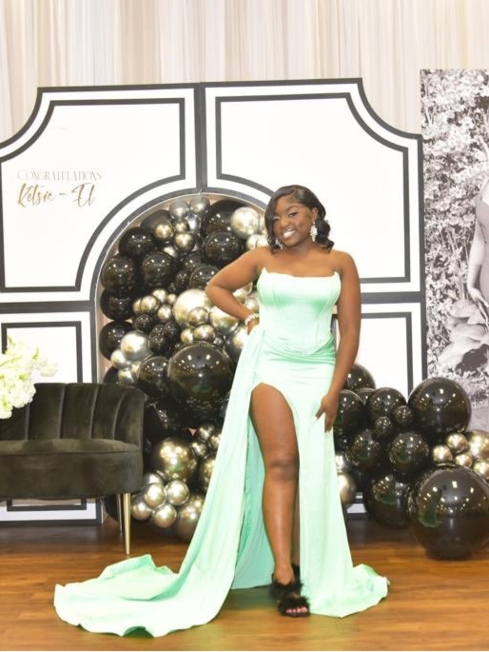 Portia and Scarlett Mint Green Strapless High-Slit Prom Gown